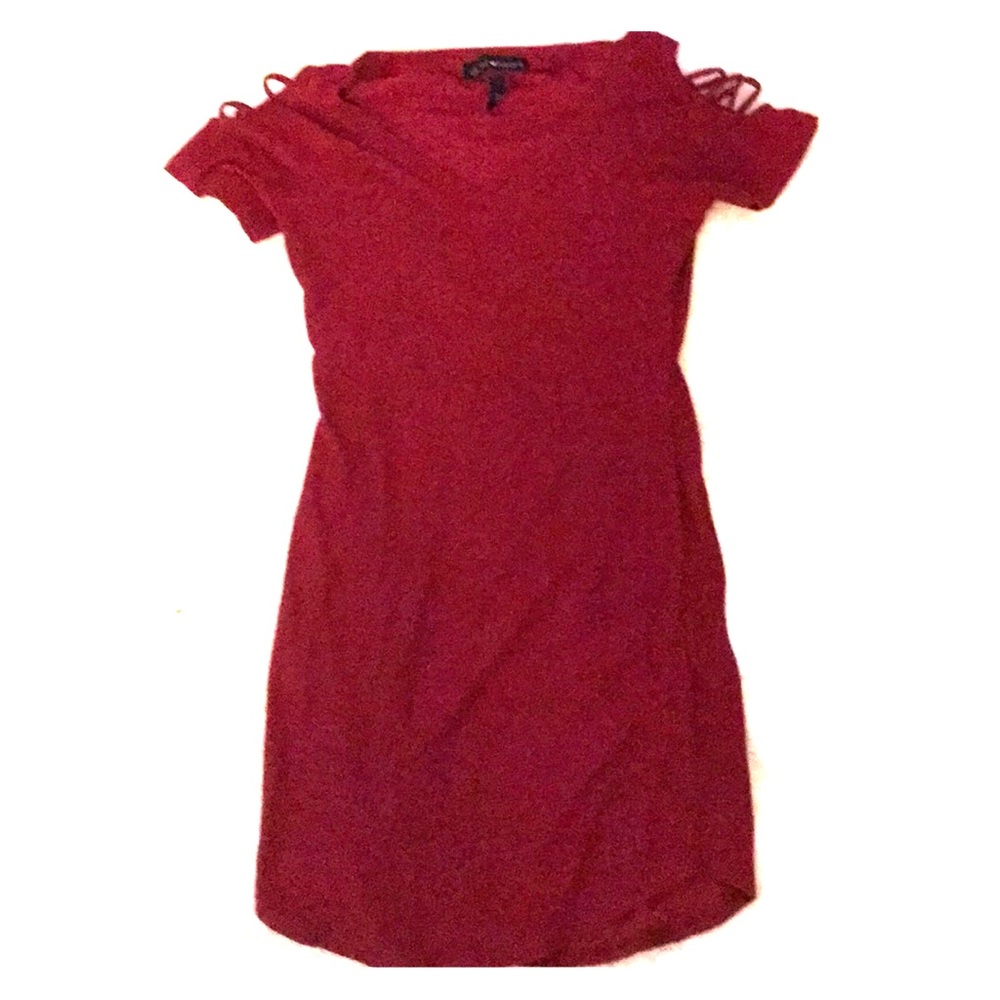 Red tight fitting mini shoulder cut out dress